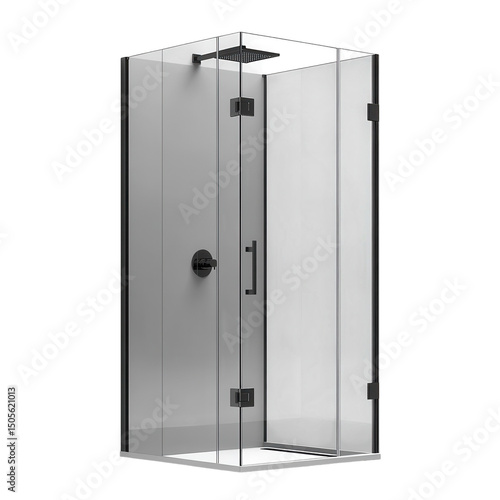 Sleek modern shower enclosure with minimalist design featuring matte black on transparent background