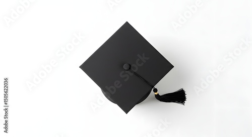 A single, generic graduation cap with a tassel, viewed from above, on a pristine white background