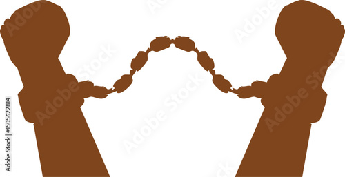 A handcuffed hand silhouette for Juneteenth Freedom Day, featuring bold typography, meaningful symbols, and minimalist graphics—ideal for microstock, posters, and educational materials.