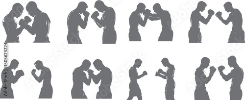 Silhouette of a boxer or fighter posing to hit an opponent