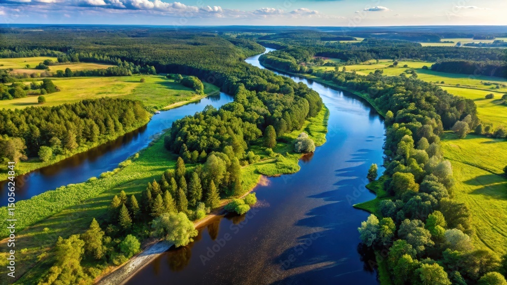 Fototapeta premium Summer Aerial View of Parnu J?gi River Overhead