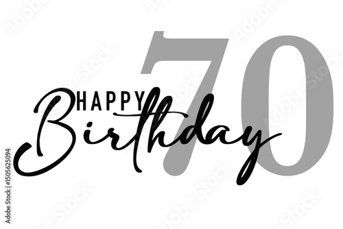 Simple vector illustration of the text "Happy Birthday 70" with clean, modern typography. Minimalist style suitable for birthday decorations or greeting cards