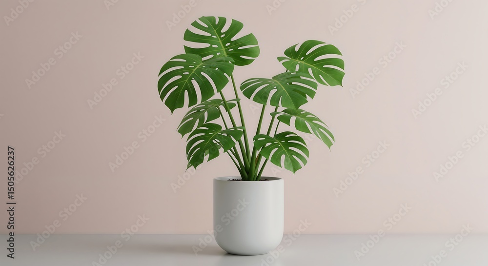 Fototapeta premium Lush Monstera Plant in Elegant White Pot A Minimalist Interior Design Element
