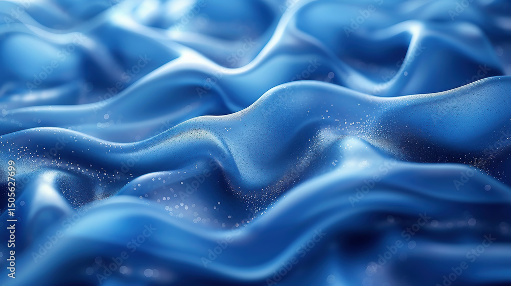 Fototapeta premium 青い波紋のように揺らめく幻想的な布の質感