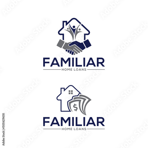 Familiar Home Loans logo design set with handshake, house, and finance icons