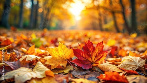 Autumn foliage on the ground amidst fallen leaves', leaf litter, autumn colors,  leaf litter, autumn colors