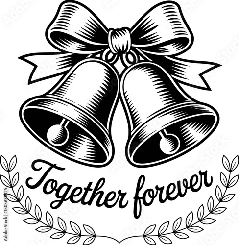 Wedding bells together forever vintage illustration