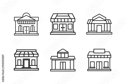 commercial retail building line art vector illustration