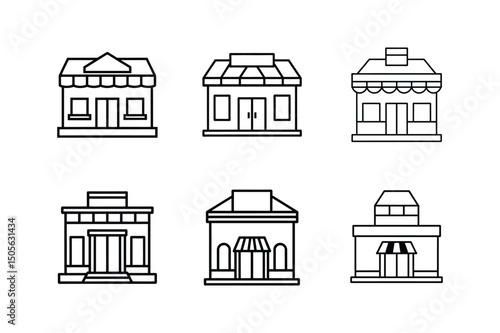 commercial retail building icon line art vector illustration