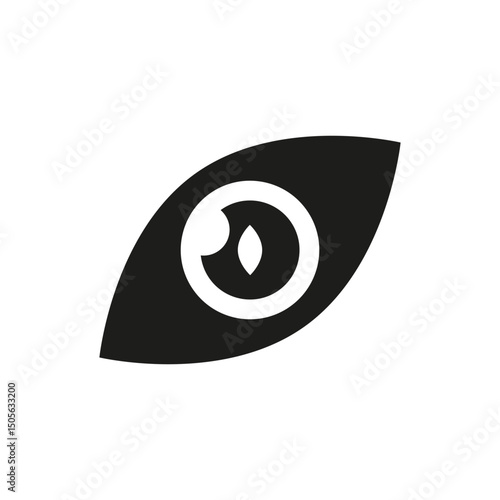 Black silhouette of a reptile or dragon eye with a vertical slit pupil, stylized and minimalistic design, isolated on white background.