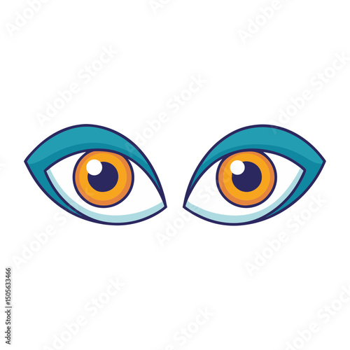 Pair of Cartoon Eyes with Blue Eyelids and Orange Irises Staring