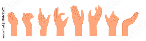 Sequence of palm gestures that American Sign Language. Vector letters of asl alphabet, forming words hello hand. Non verbal communication. Movements of arms to express ideas or emotions