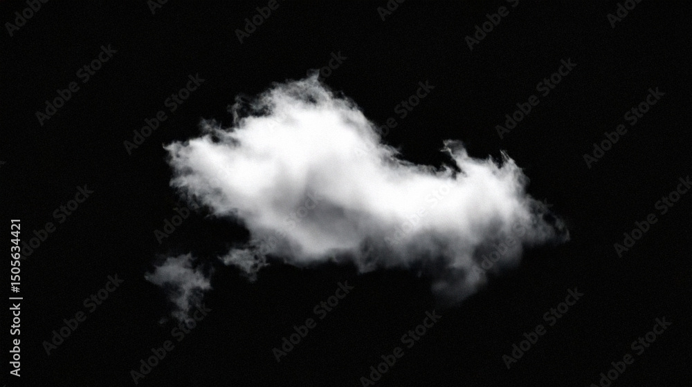 A white cloud floating in the dark sky, with a small detached fragment. A white cloud floating in the dark sky, with a small detached fragment.