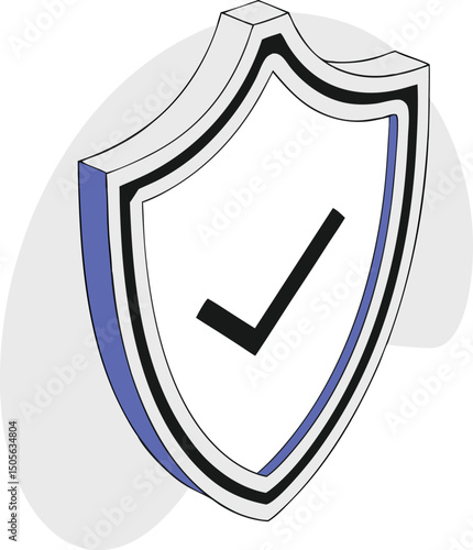 Isometric shield icon with checkmark representing security and protection in design