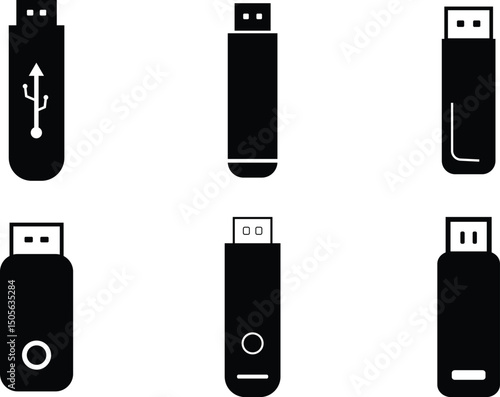 Usb flash drive silhouette white graphics isolated on white background
