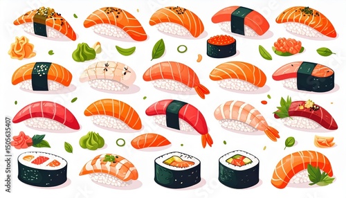 Colorful Sushi Collection Illustration