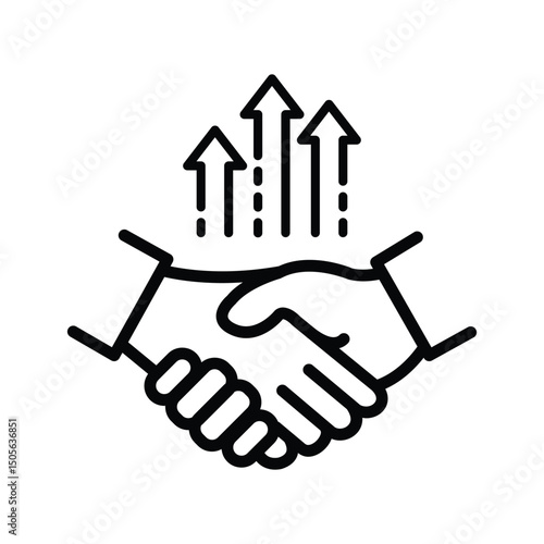 Graphic of a handshake with upward arrows symbolizing business growth and successful partnerships.