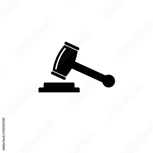 Judge Gavel, Auction Hammer, Judgement Mallet Solid Flat Vector Icon Isolated on White Background.