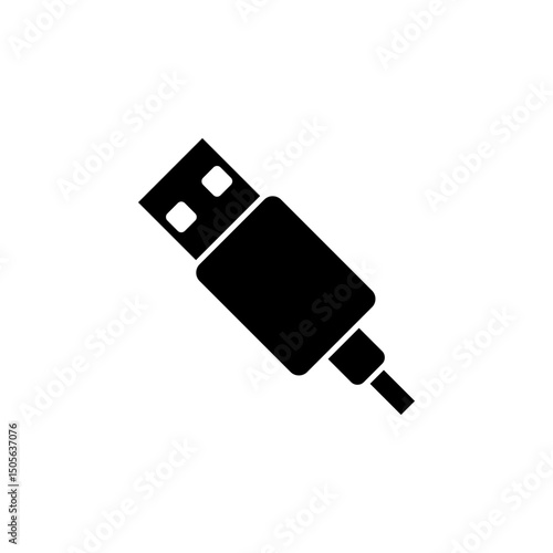 USB Connector for Computer, Charging Cable Solid Flat Vector Icon Isolated on White Background.