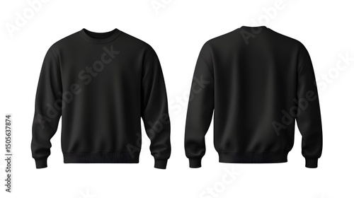 Black Blank Sweatshirt Front and Back View Template for Design Mockups