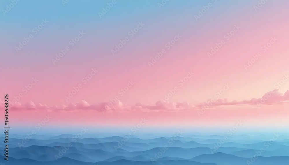 Obraz premium Dreamy pastel landscape with soft rolling hills and a cotton candy sky evoking tranquility.