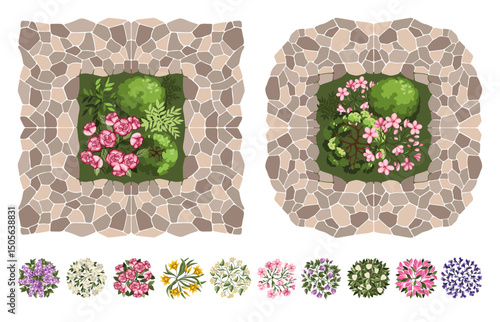 Top view of Garden and Landscape elements. Entourage design. - Vol.2