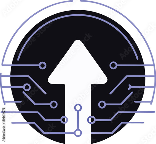 Modern digital upgrade icon with circuitry elements and an ascending arrow