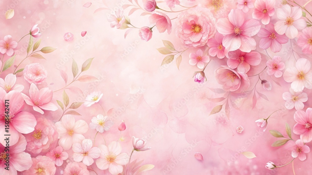 Delicate flower blossom pattern on pink background with subtle texture and gentle curves Delicate flower blossom pattern on pink background with subtle texture and gentle curves