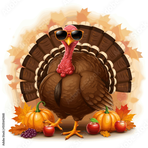 Thanksgiving Feast: A Turkey with Pie and Party Hats