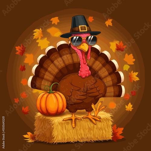 Thanksgiving Feast: A Turkey with Pie and Party Hats