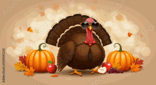 Thanksgiving Feast: A Turkey with Pie and Party Hats