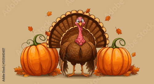 Thanksgiving Feast: A Turkey with Pie and Party Hats