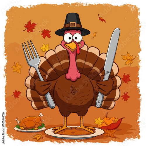 Thanksgiving Feast: A Turkey with Pie and Party Hats