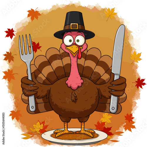 Happy Thanksgiving Turkey with a Pie: A Cheerful Holiday Greeting