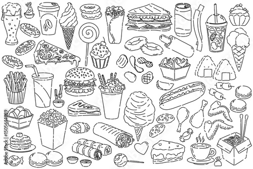 Wallpaper Mural A delightful collection of whimsical, handdrawn sketches showcasing various delicious foods and drinks Torontodigital.ca