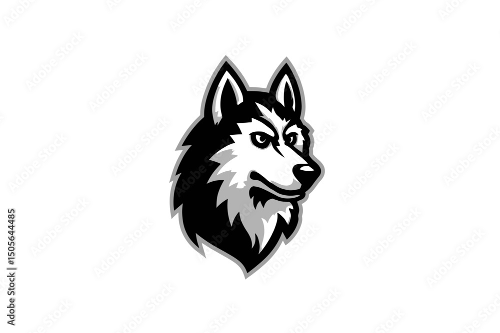 Black And White Husky Dog Head Illustration. minimalist vector icon logo Black And White Husky Dog Head Illustration. minimalist vector icon logo