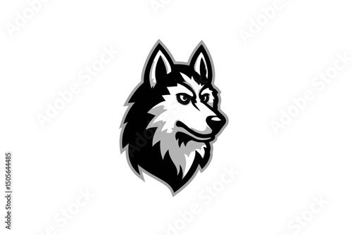 Black And White Husky Dog Head Illustration. minimalist vector icon logo