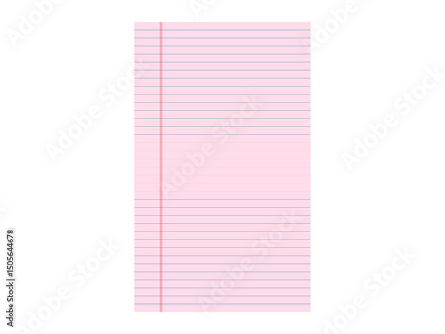 Ruled notebook paper isolated on white background. Pink colored legal pad.