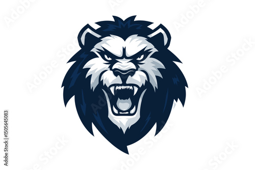 Wallpaper Mural Roaring Lion Head Pixel Art: Dark Blue and White. minimalist vector icon logo Torontodigital.ca