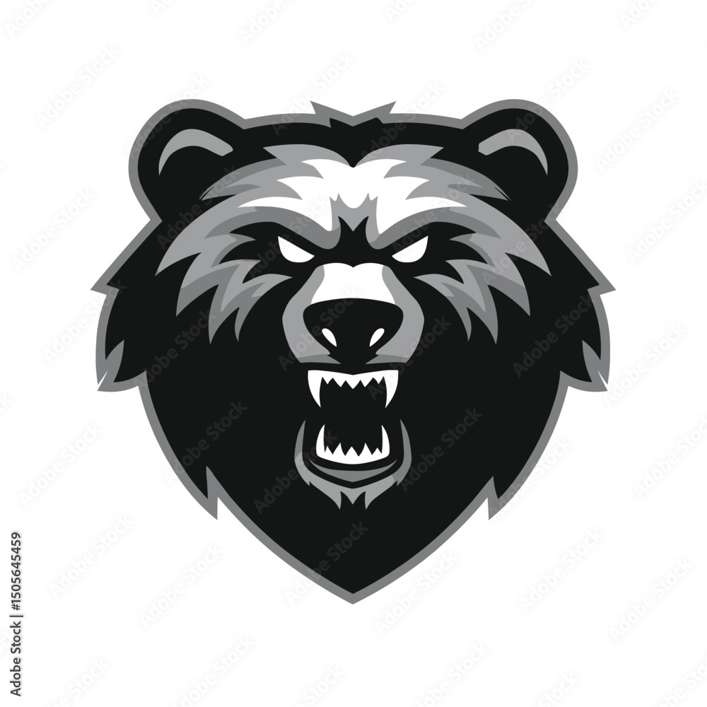 Obraz premium Aggressive GrayScale Bear Head Illustration. minimalist vector icon logo