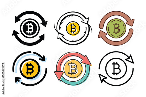 Bitcoin Exchange and Crypto Transfer Icons Vector Set

