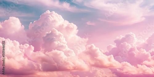 Soft pink sky with fluffy white clouds, soothing, calming visuals ,  soothing, calming visuals