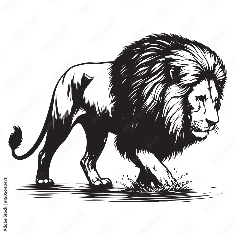 Obraz premium Lion walking in water vector image