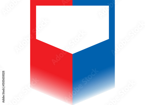 Vector flag, divided vertically into red and blue halves, Basis for price tags, POS materials, pointer for supermarkets and shops. Poster for promotions. Arrow. pennant. Vector background