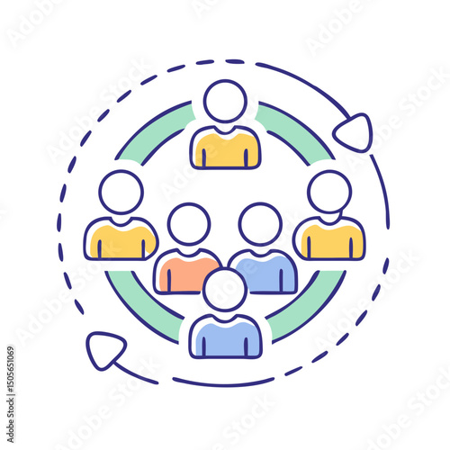 Circular team process representing organizational structure and people interaction for collaborative success