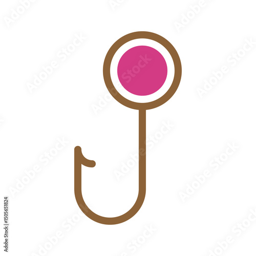 Stylized fishing hook icon with vibrant magenta circle, minimalist angling emblem