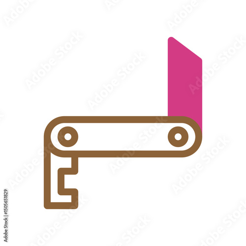 Foldable multipurpose tool illustration with pink blade and brown handle design