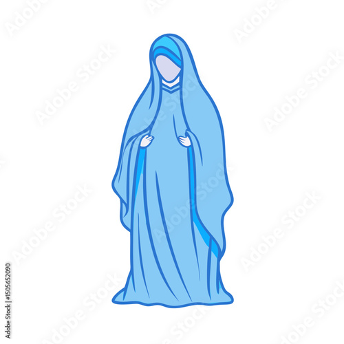 Illustration of a Muslim woman in a light blue hijab and dress