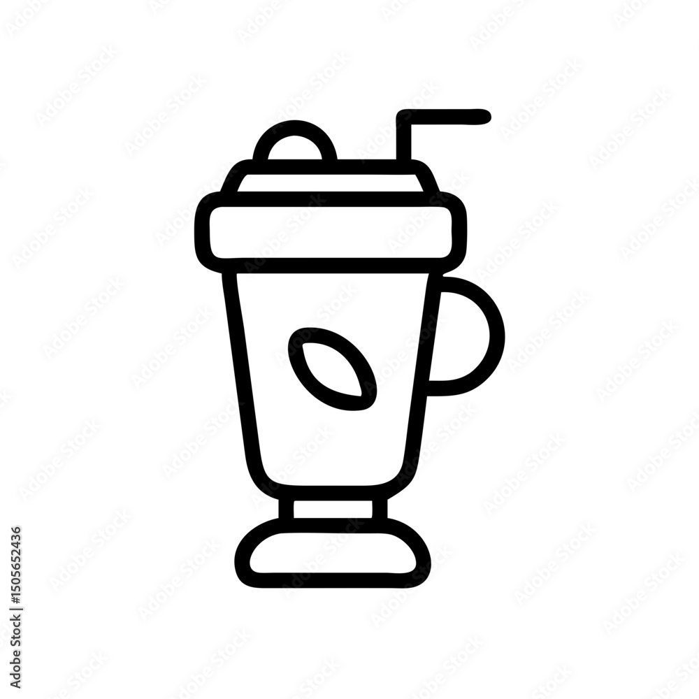Line icon of iced coffee or frappe in tall cup with straw Line icon of iced coffee or frappe in tall cup with straw