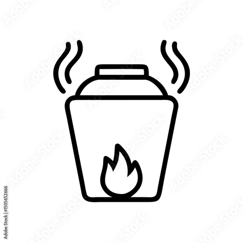 Cremation urn with flame icon in line style
